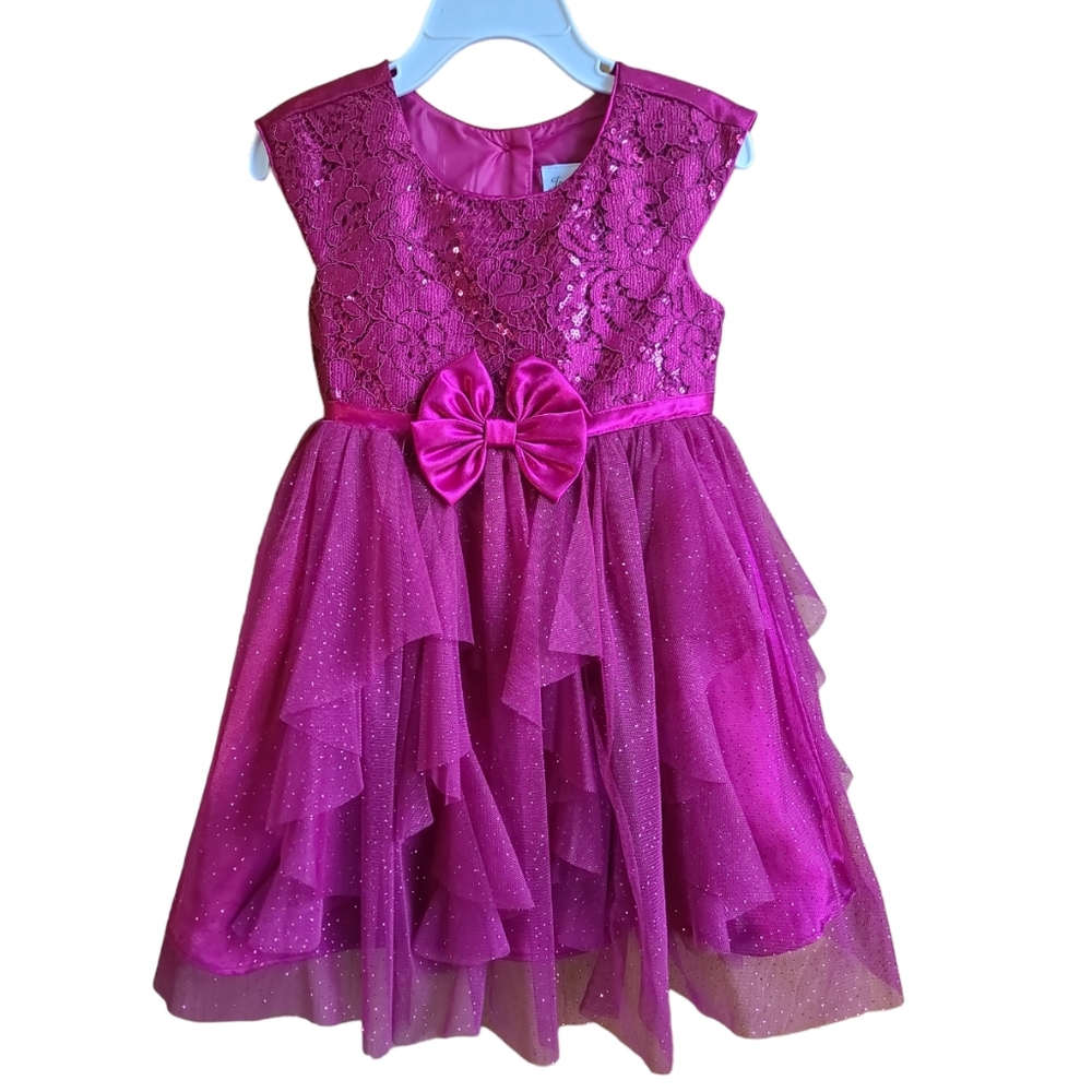 NWOT 3T Toddler Girl's Holidays Maroon Sparkling Dress With Belt - Picture 1 of 8